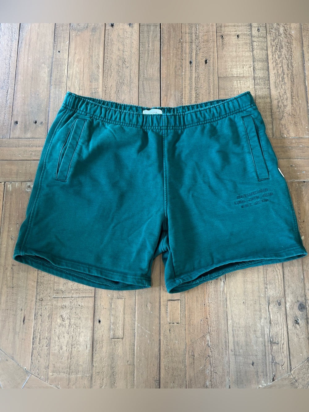 Saturday NYC Cotton Athletic Shorts Men’s Large Rainforest Green Athlesiure